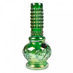 Retro Glass 8" Tall Platinum Metallic Water Pipe W/Embossed 420 & Leaf Designs